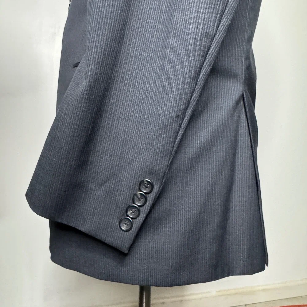 Hart Schaffner Marx Mens 42L 34W Charcoal Pinstripe‎ USA Made
